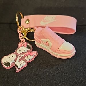 Pink Sneaker Keychain with Cartoon Charm